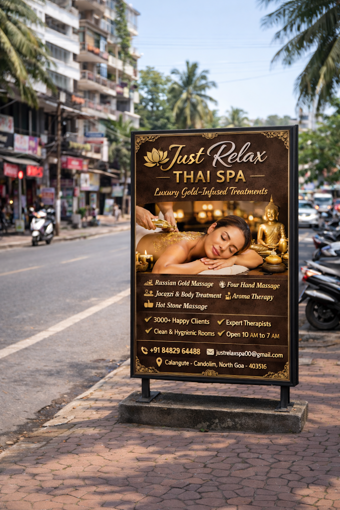 Just Relax Thai Spa signboard, Calangute-Candolim, North Goa